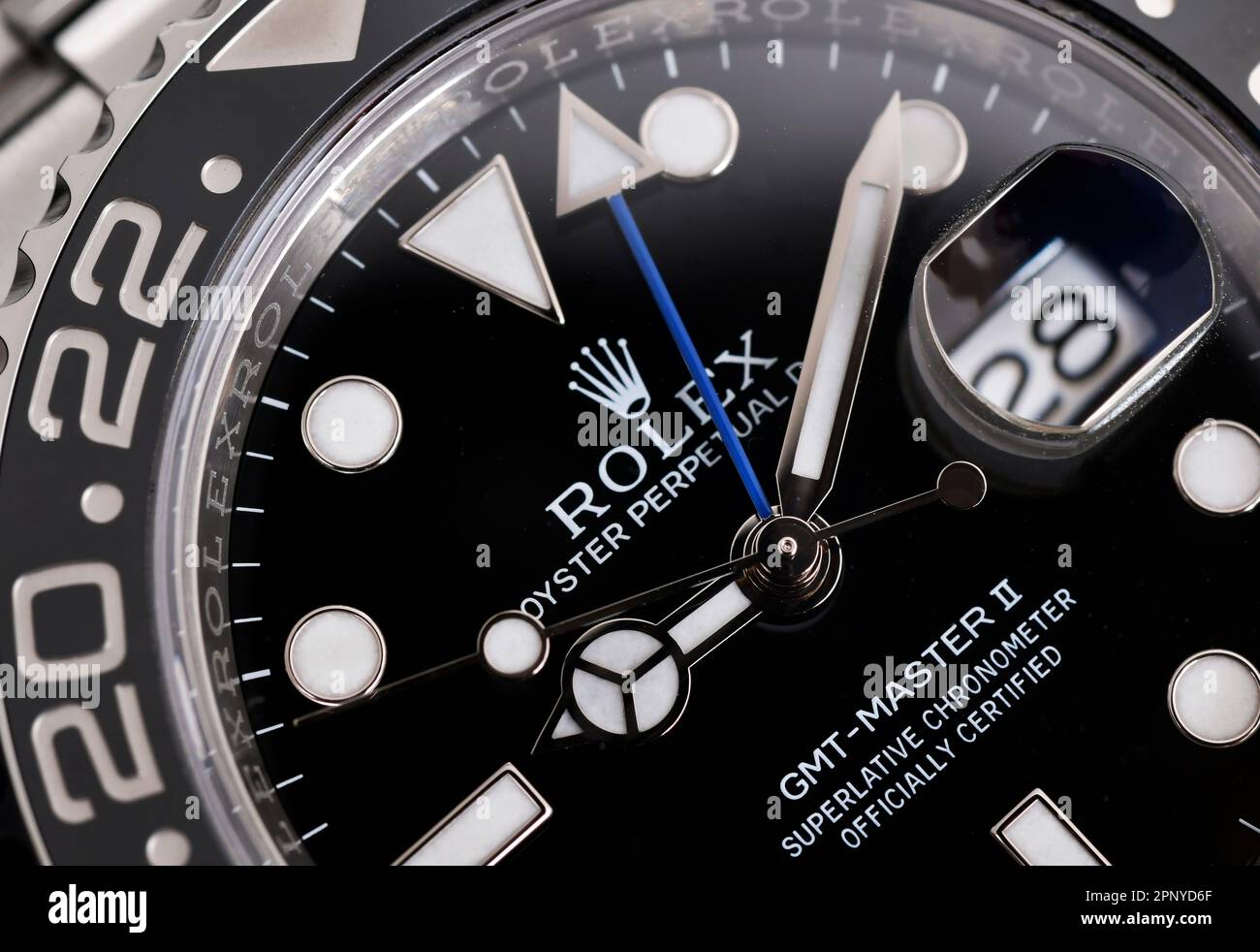 Bangkok Thailand Feb 20,2022 Close up Rolex GMTMaster II "Batman