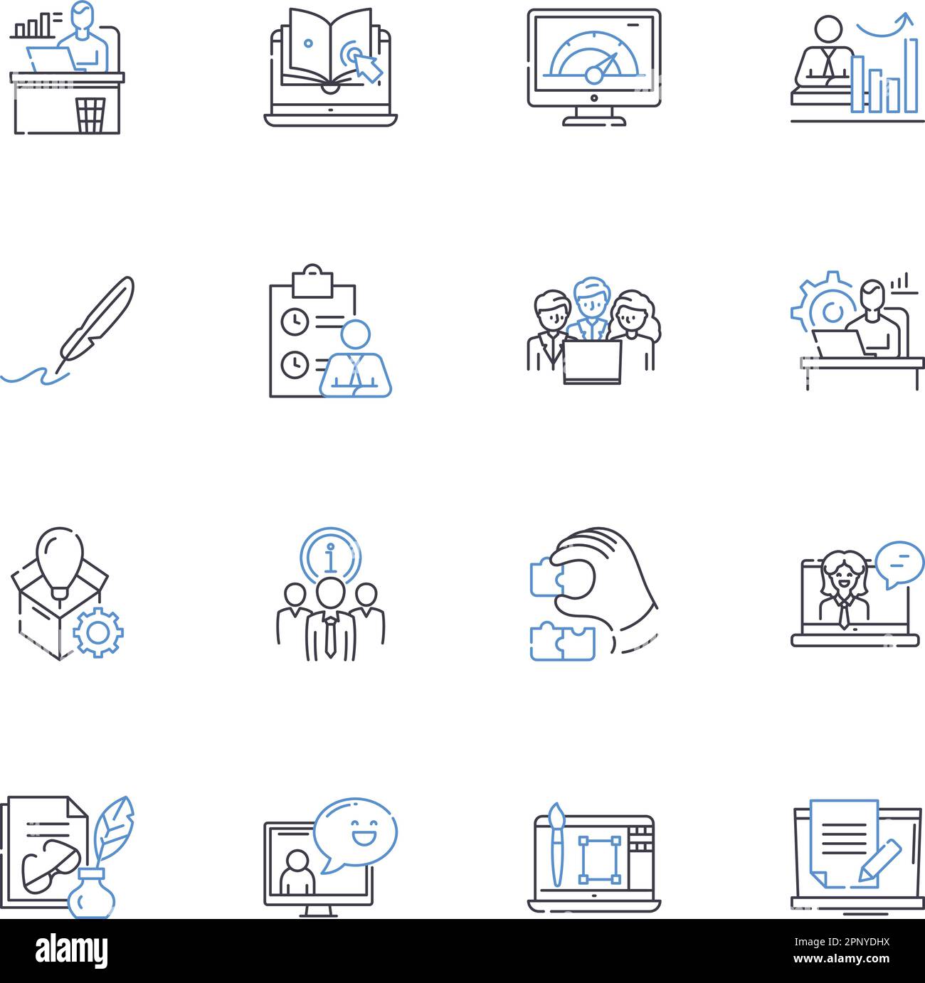 Adaptability and flexibility line icons collection. Versatility, Compatibility, Resourcefulness, Elasticity, Open-mindedness, Innovativeness Stock Vector