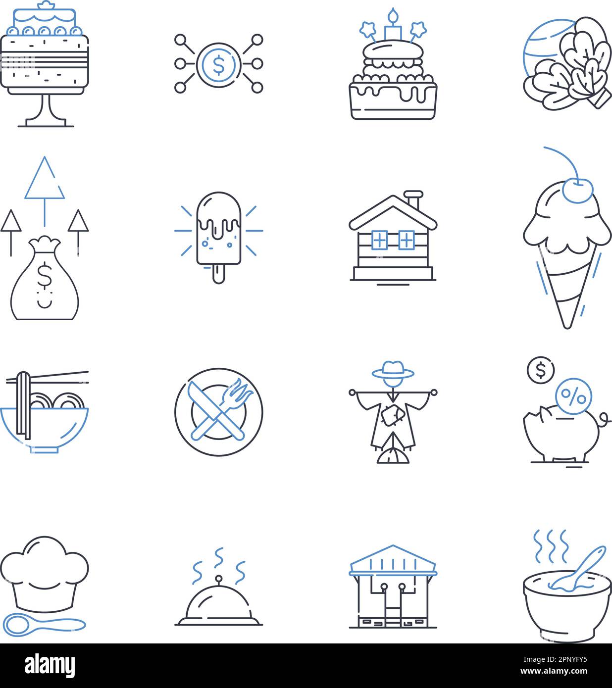 Cakery business line icons collection. Cake, Bakery, Cupcake, Sweet, Frosting, Confection, Dessert vector and linear illustration. Pastry,Bake,Icing Stock Vector