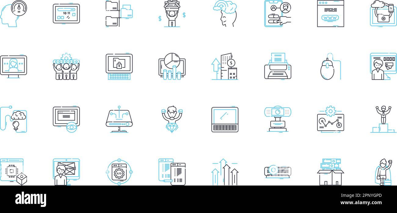 Software engineering linear icons set. Coding, Algorithms, Testing, Deployment, Documentation, Refactoring, Architecture line vector and concept signs Stock Vector