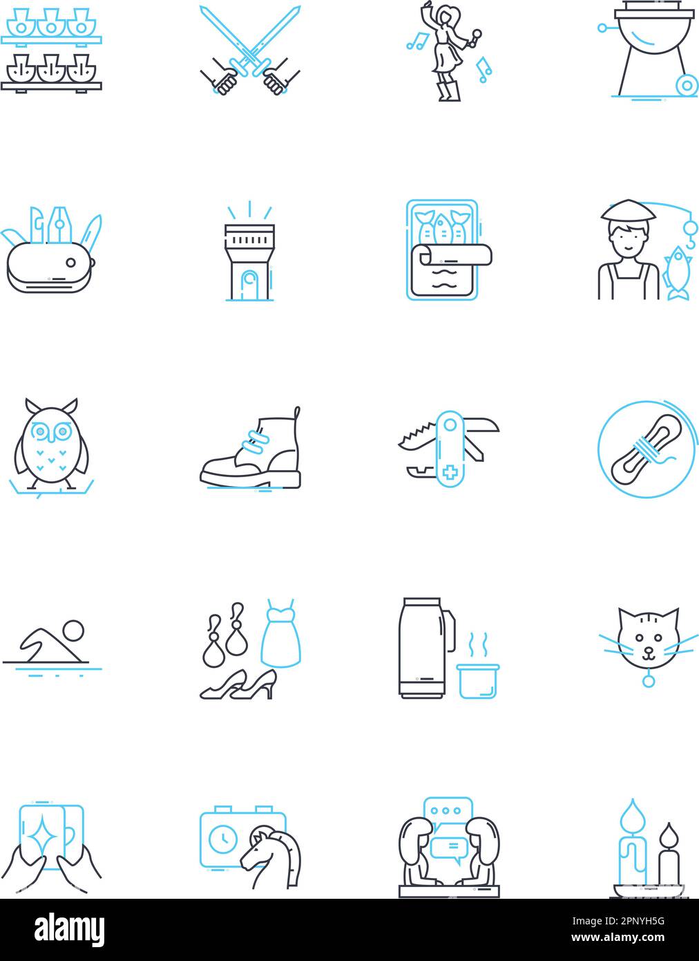 Water recreation linear icons set. Swimming, Boating, Kayaking, Surfing, Paddleboarding, Fishing, Jet skiing line vector and concept signs. Water Stock Vector