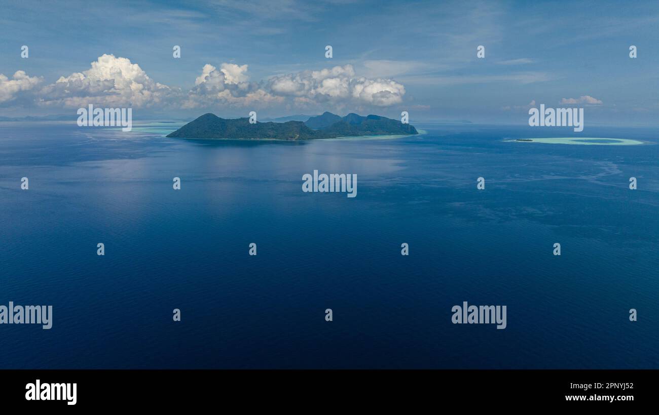 Beautiful tropical islands and lagoons view from above. Tun Sakaran Marine Park, Sabah, Malaysia. Stock Photo