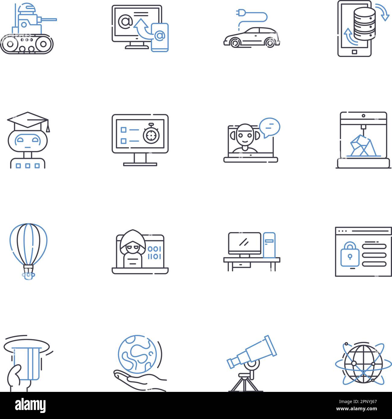 Automation line icons collection. Robotics, Artificial intelligence, Efficiency, Productivity, Machine learning, Streamlining, Optimization vector and Stock Vector