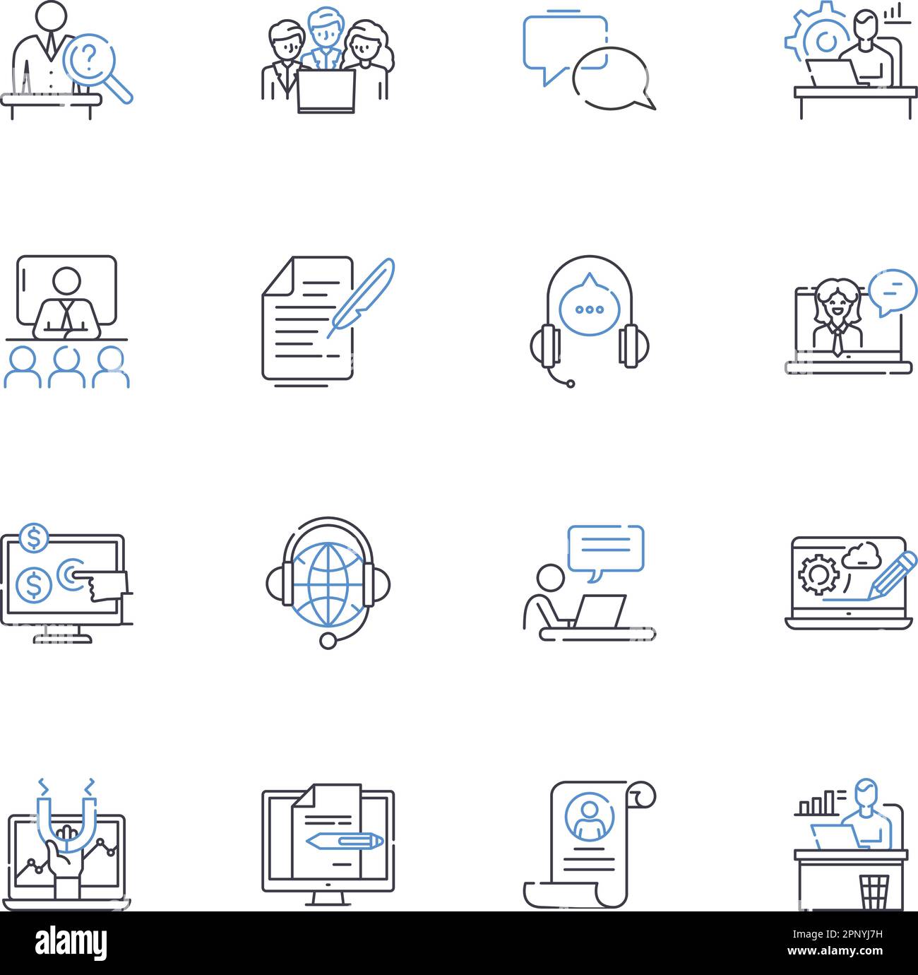 Work offsite line icons collection. Remote, Telecommute, Virtual, Offsite, Distance, Out-of-office, Mobile vector and linear illustration. Independent Stock Vector