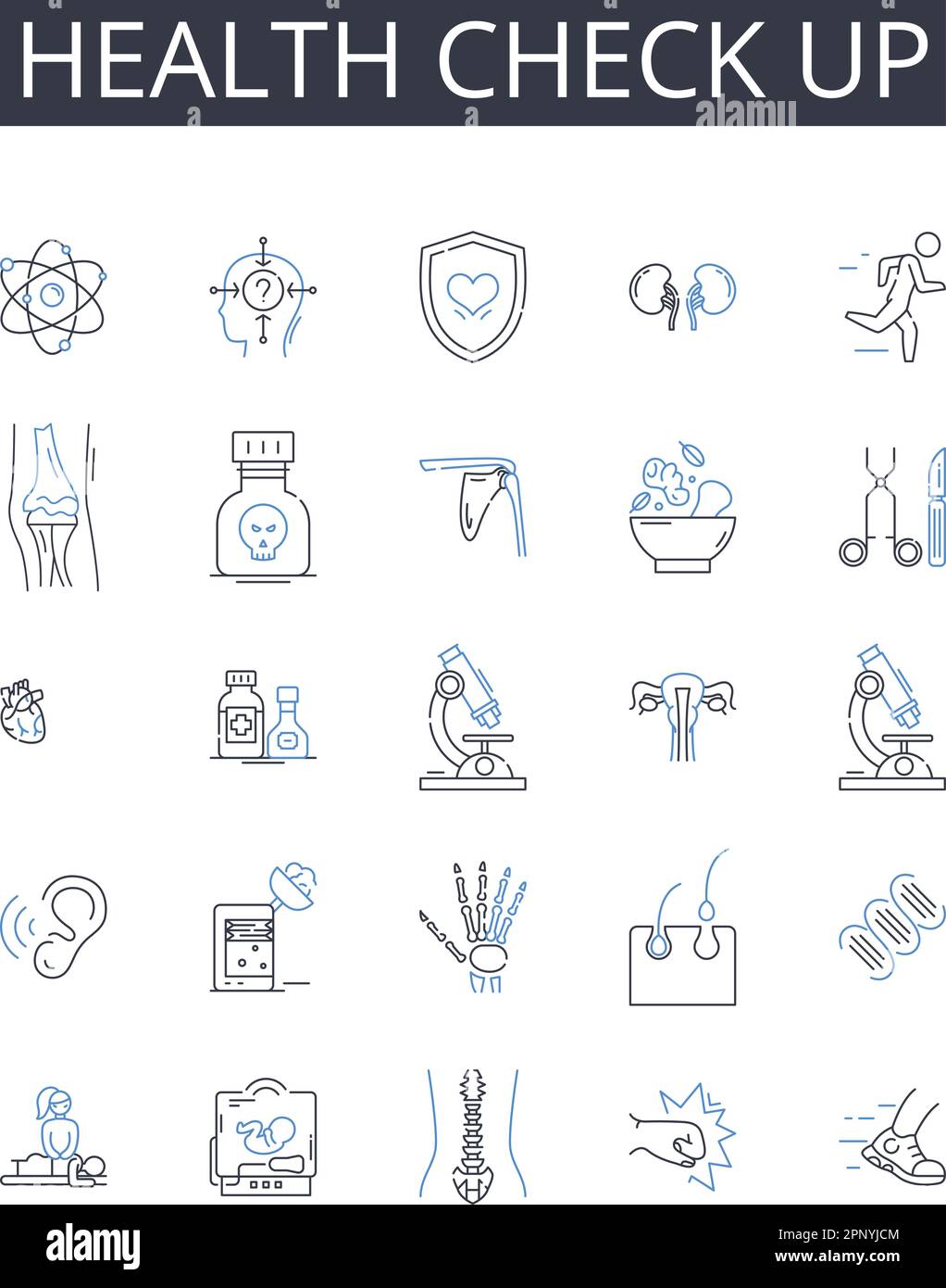 Health check up line icons collection. Medical exam, Physical test