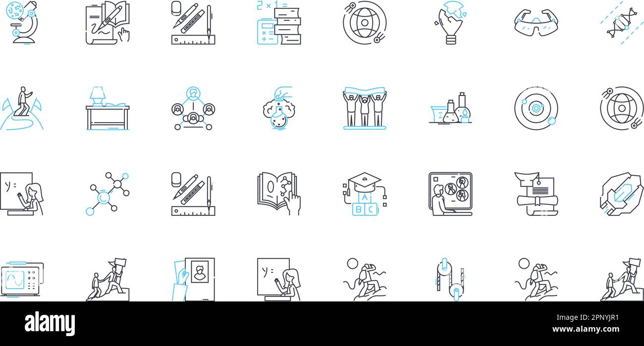Online college linear icons set. E-learning, Distance education, Virtual classrooms, Web-based courses, Internet-based learning, Online lectures Stock Vector