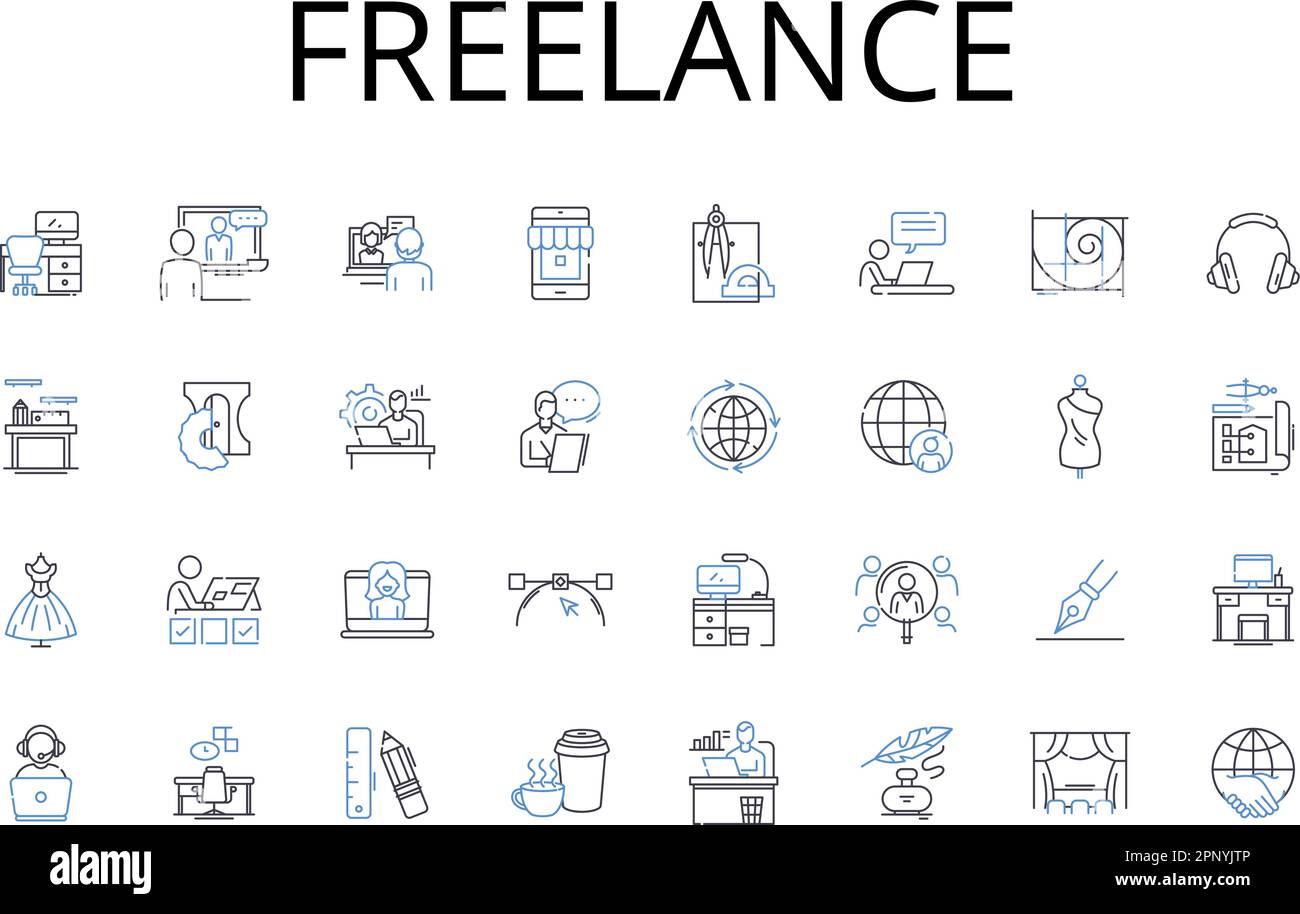 Freelance line icons collection. Independent contractor, Consultant, Self-employed, Soloist, Entrepreneur, Solopreneur, Creative professional vector Stock Vector