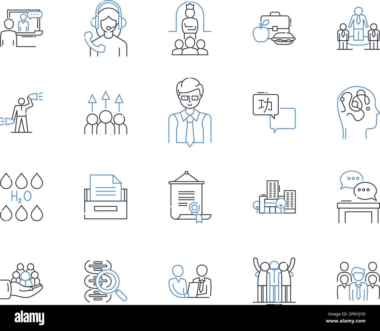 Trainee line icons collection. Apprentice, Novice, Learner, Rookie, Greenhorn, Intern, Trainee vector and linear illustration. Beginner,Student Stock Vector