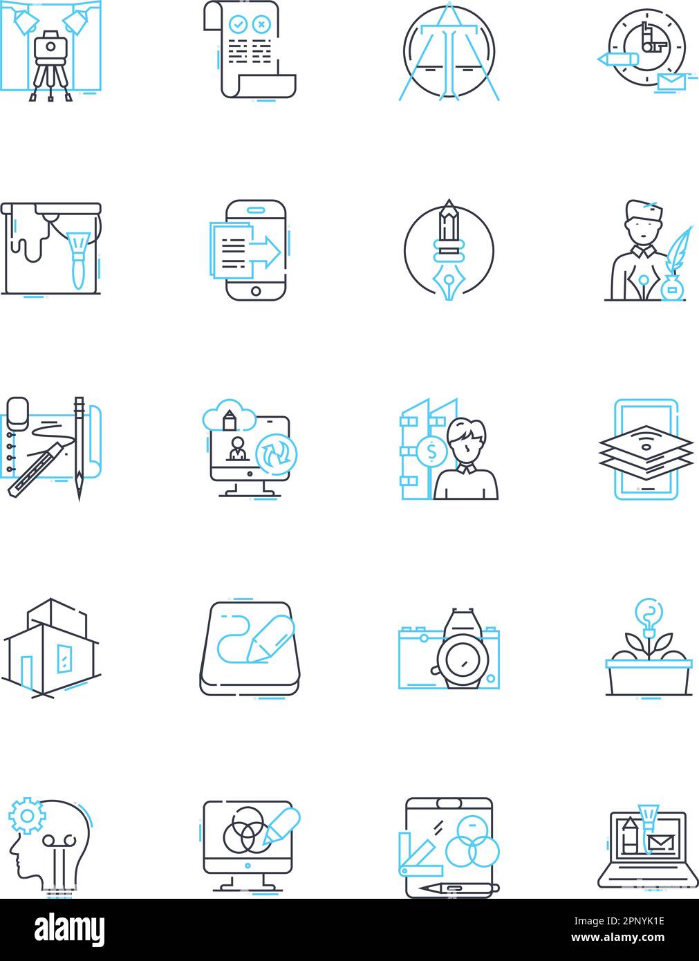 Fine art linear icons set. Painting, Sculpture, Drawing, Pottery