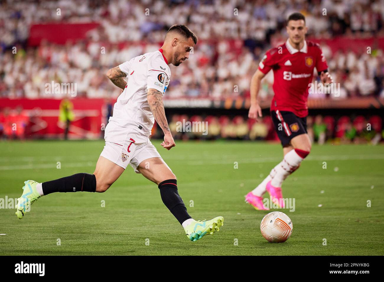 Seville, Spain. 20th Apr, 2023. Suso (7) of Sevilla FC seen during the UEFA Europa League match between Sevilla FC and Manchester United at Estadio Ramon Sanchez Pizjuan in Seville. (Photo Credit: Gonzales Photo/Alamy Live News Stock Photo