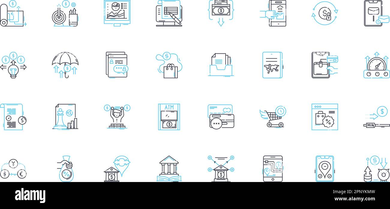 Financial assistance linear icons set. Grants, Loans, Aid, Funding, Support, Assistance, Subsidies line vector and concept signs. Scholarships,Relief Stock Vector