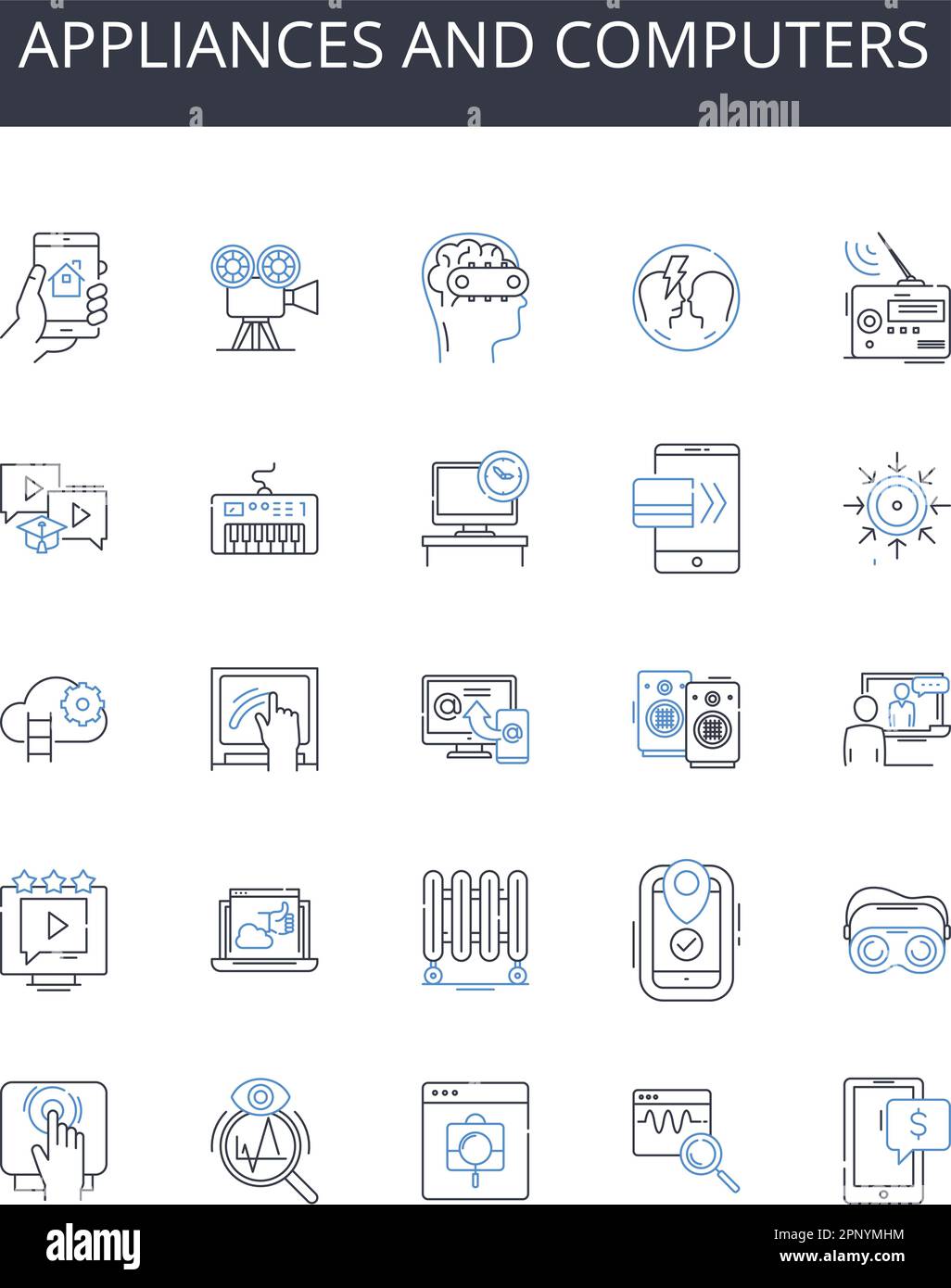 Appliances and computers line icons collection. Devices, Gadgets, Machines, Electrics, Tech, Equipment, Tools vector and linear illustration Stock Vector