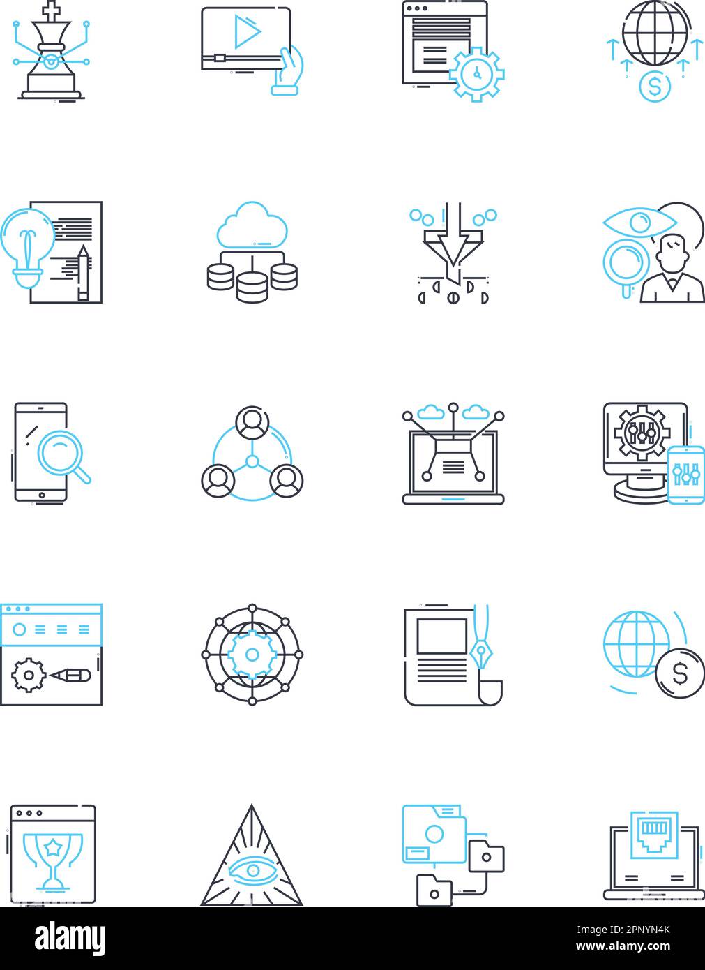 Content analysis linear icons set. Analysis, Content, Data, Text, Research, Trends, Patterns line vector and concept signs. Narrative,Context Stock Vector