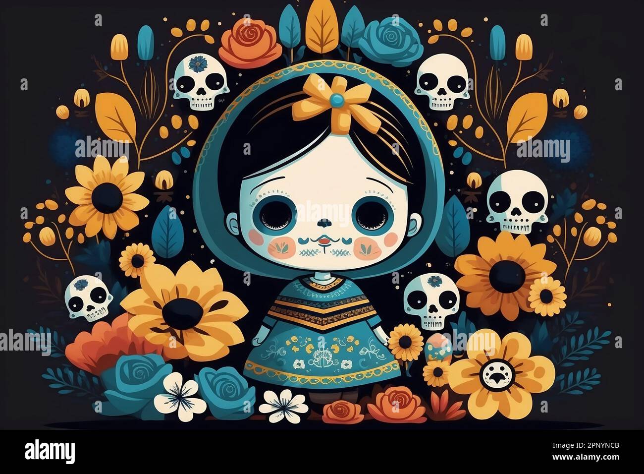A lovely illustration of the Mexican festival known as Day of the Dead