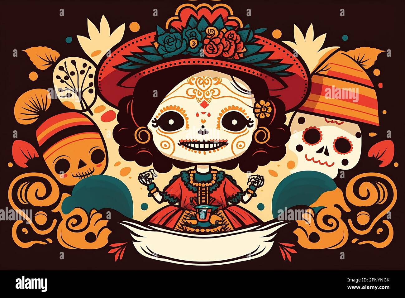 A lovely illustration of the Mexican festival known as Day of the Dead