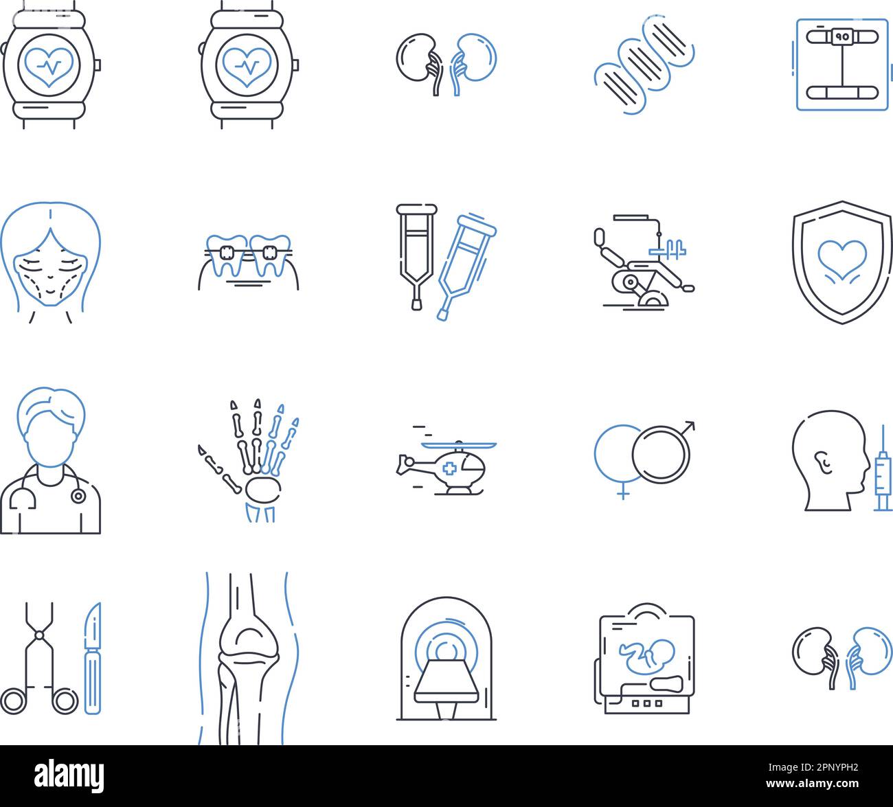 B density scan line icons collection. Radiology, Density, B, Scan, Osteoporosis, Low, High vector and linear illustration. T-score,Z-score,Fracture Stock Vector