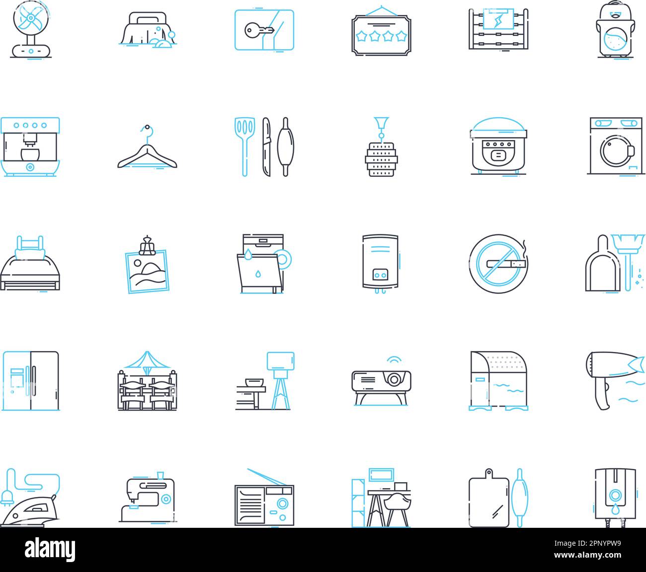 Electronics linear icons set. Circuit, Capacitor, Voltage, Resistor