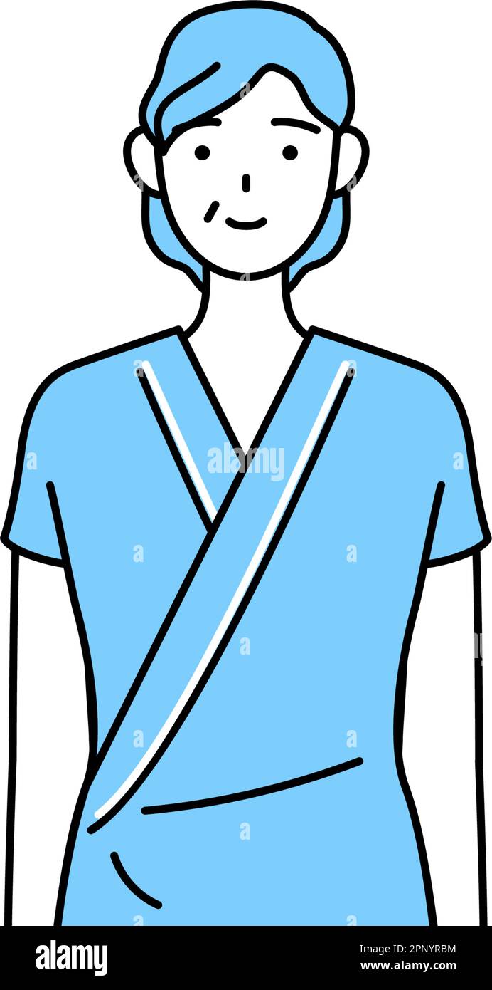 Middleaged and senior female admitted patient in hospital gown with a smile facing forward
