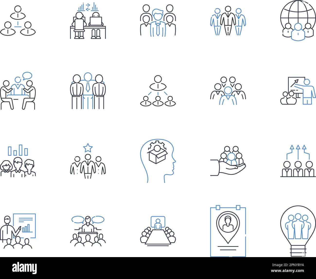 Coordination center line icons collection. Efficient, Response, Communication, Management, Collaboration, Coordination, Planning vector and linear Stock Vector