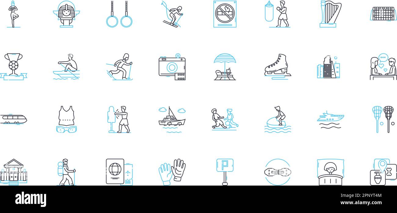 Adventure pursuits linear icons set. Climbing, Hiking, Skydiving ...
