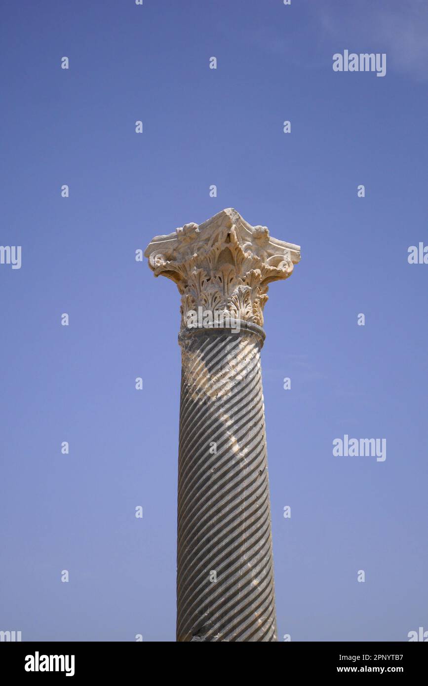 Roman marble column, Kourion Archaeological Area, Episkopi, Limassol District, Republic of Cyprus Stock Photo