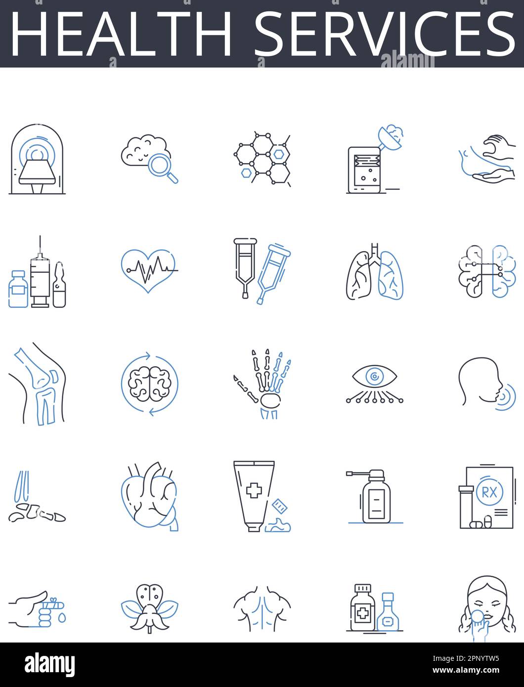 Health services line icons collection. Medical care, Wellness facilities, Healthcare institutions, Physical therapy, Healthcare providers, Holistic Stock Vector