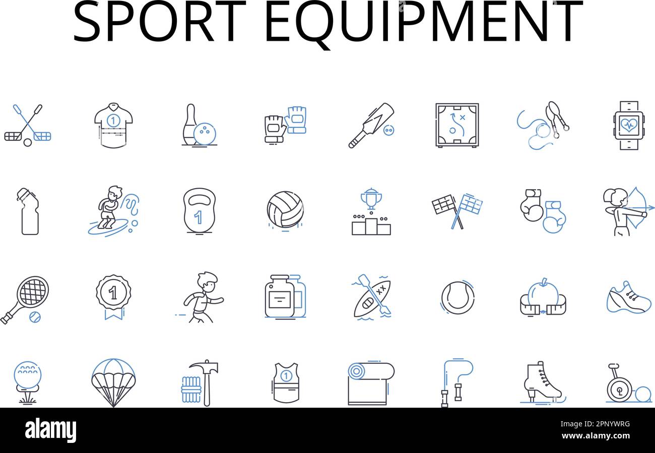 Sport equipment line icons collection. Gear, Apparatus, Accessories, Supplies, Tools, Paraphernalia, Equipment vector and linear illustration Stock Vector