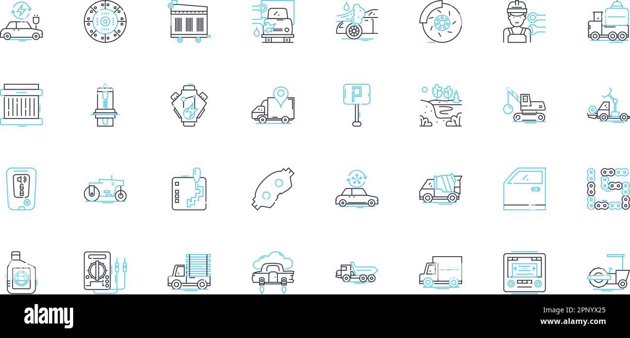 Vehicle compnts linear icons set. Engine, Transmission, Suspension ...