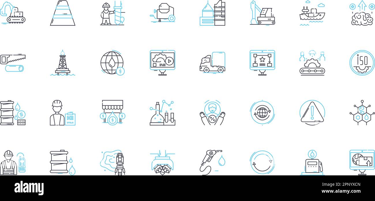 Commercial complex linear icons set. Retail, Business, Offices, Services, Restaurant, Parking, Convenience line vector and concept signs. Investment Stock Vector