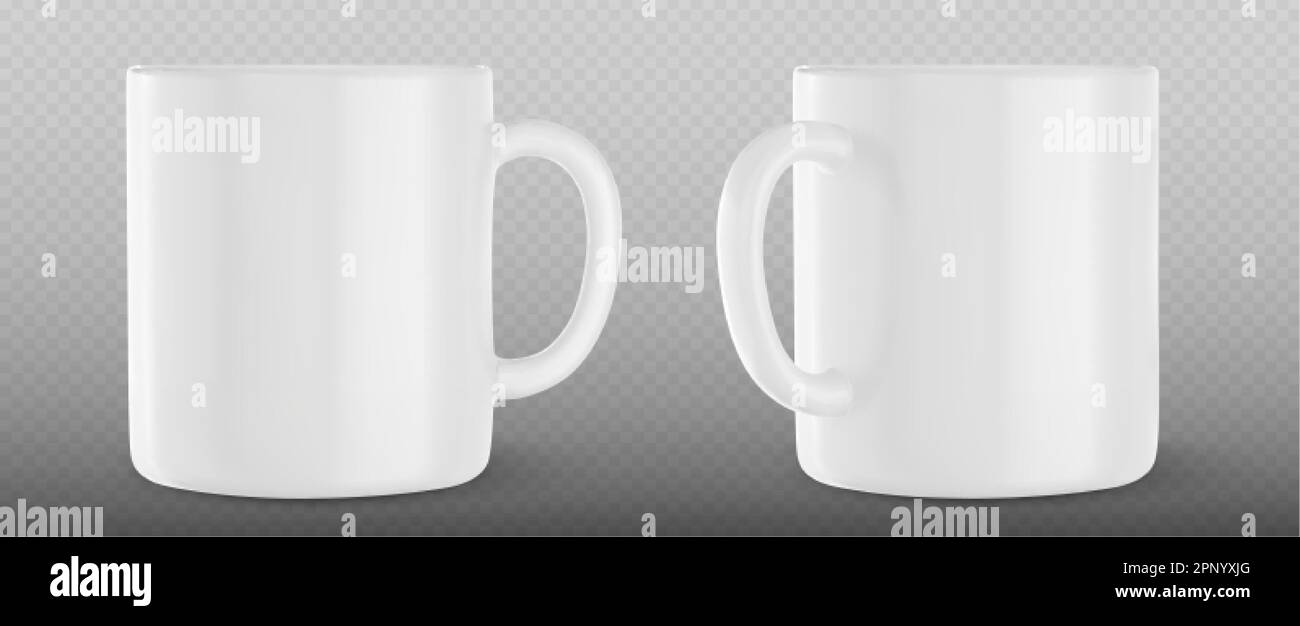 White cup mockup template design. 3d tea or coffee porcelain mug with