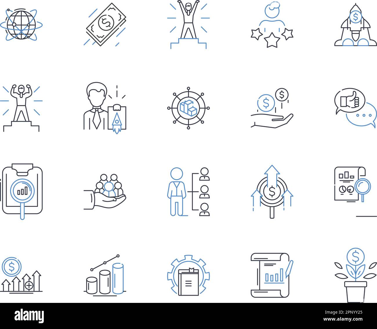 Capital valuation line icons collection. Equity, Assets, Cash flow, Valuation, Investment, Market, Portfolio vector and linear illustration. Value Stock Vector