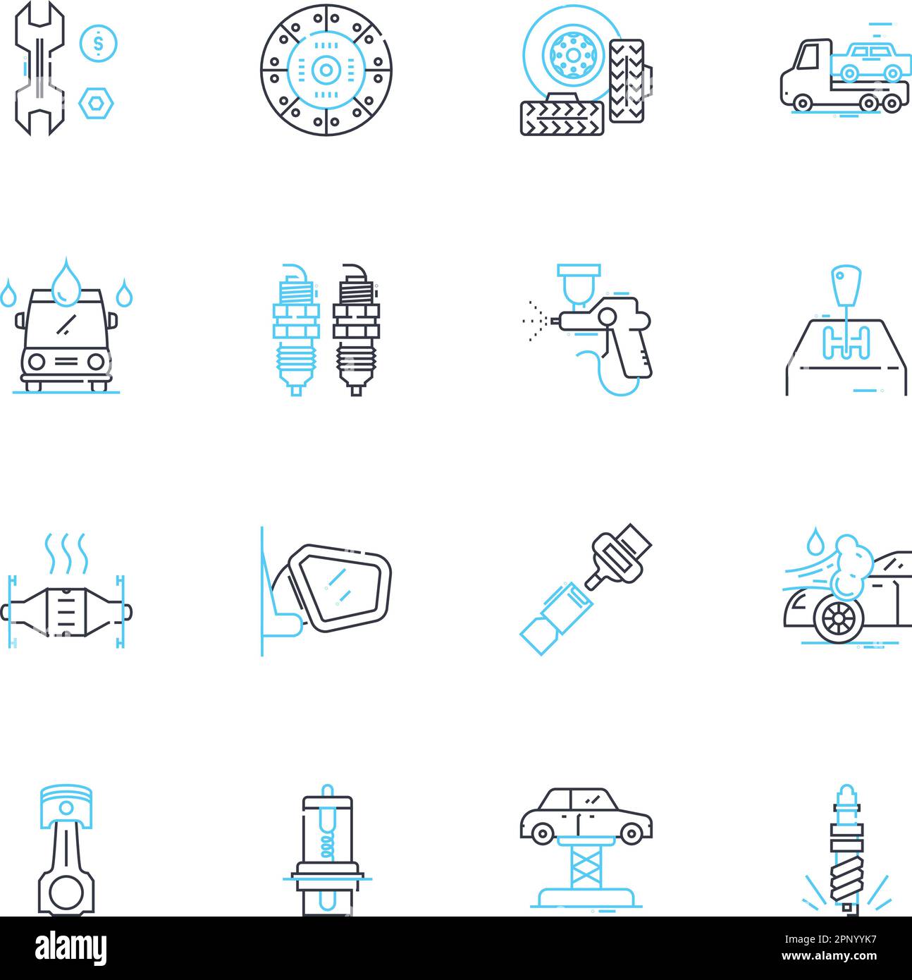 Auto Repair linear icons set. Maintenance, Diagnostics, Brakes, Engine