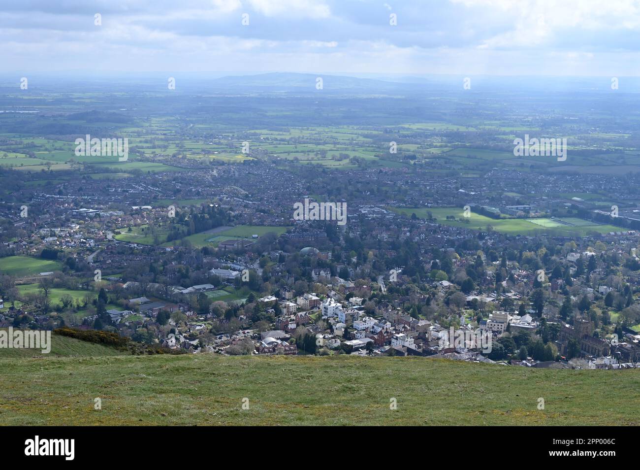 View of Malvern, Worcestershire from North Hill in the Malvern Hills Stock Photo