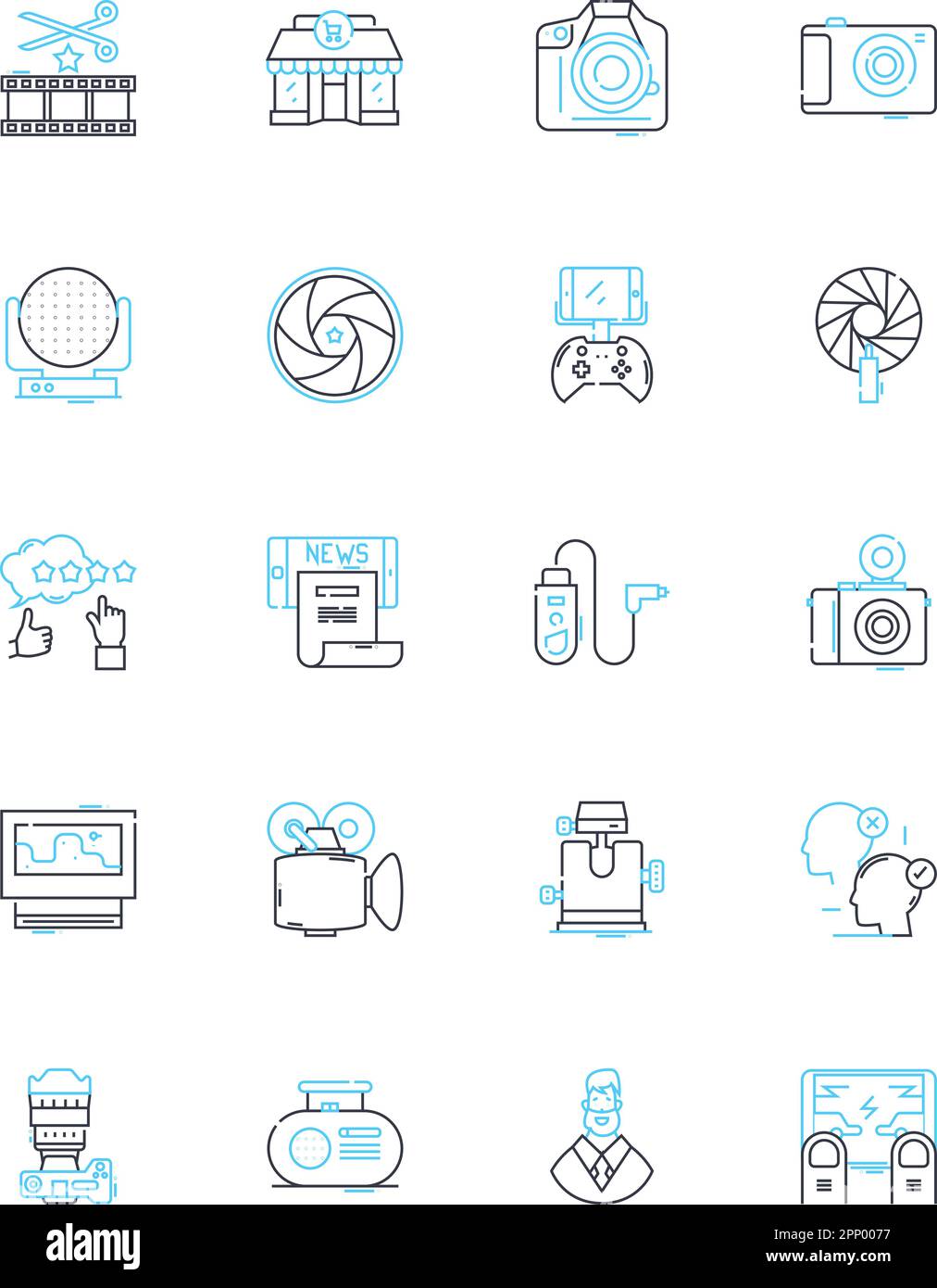 Digital camera linear icons set. Photography, Lens, Zoom, Focus