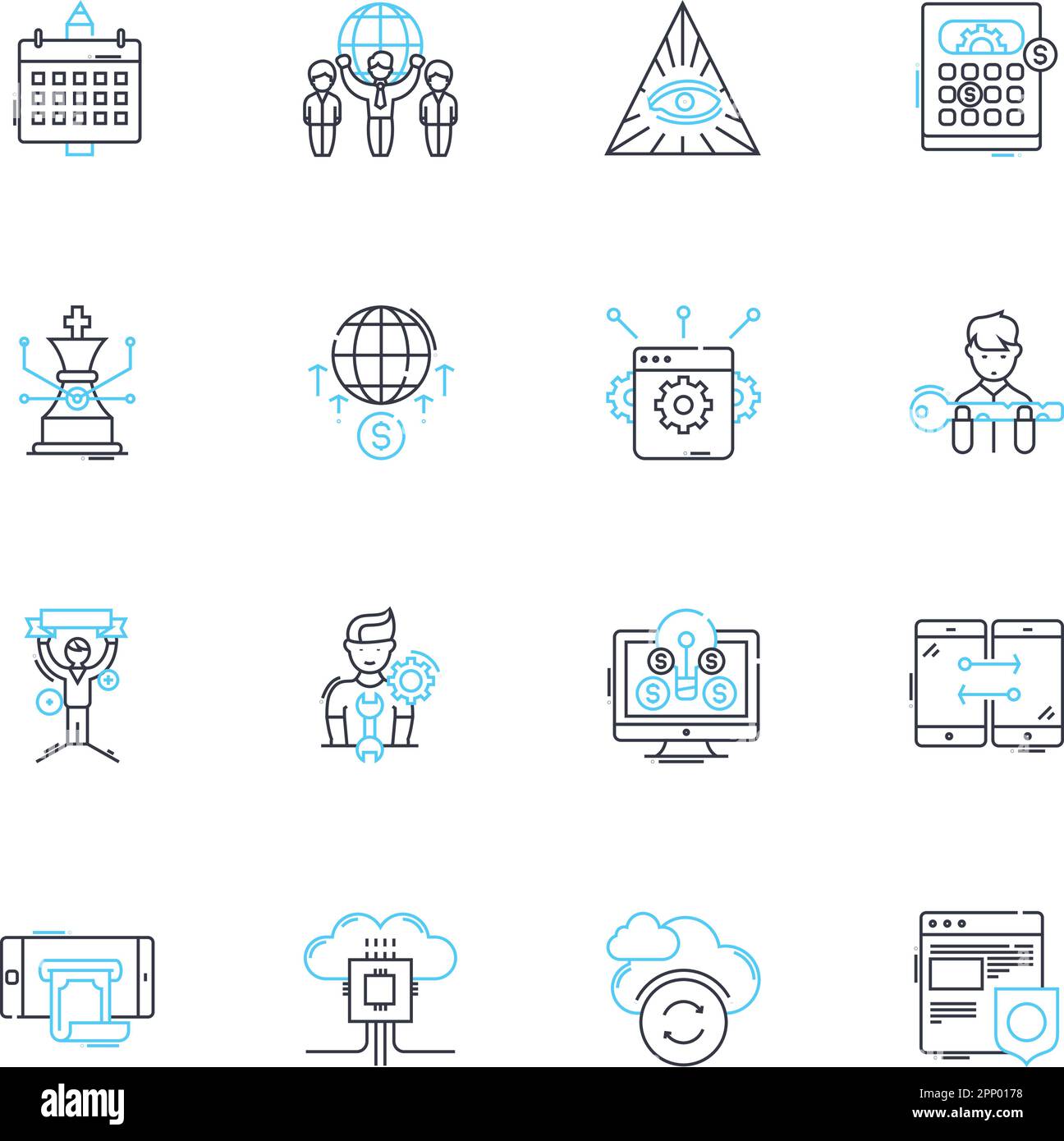 Website design linear icons set. Aesthetics, Functionality, Navigation, Responsiveness, User-friendly, Optimization, Interactivity line vector and Stock Vector