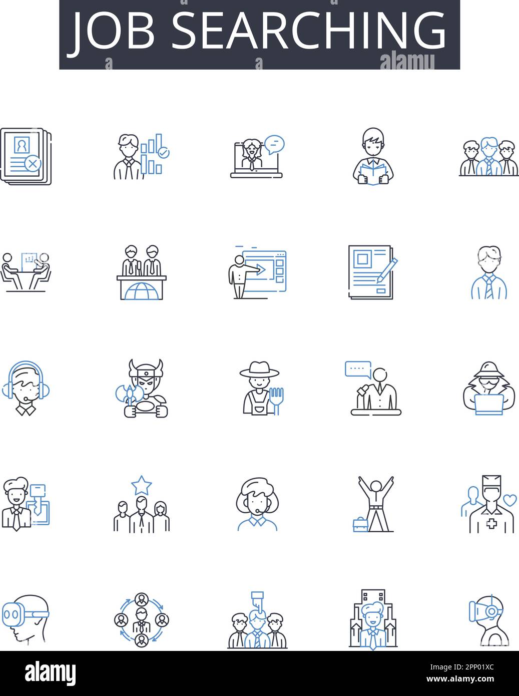 Job searching line icons collection. Double-entry, GAAP, Accrual, Depreciation, Amortization, Cost accounting, Income statement vector and linear Stock Vector