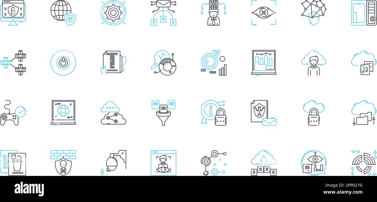 Financial accounting linear icons set. Assets, Liabilities, Equity, Revenue, Expenses, Cash flow, Depreciation line vector and concept signs Stock Vector