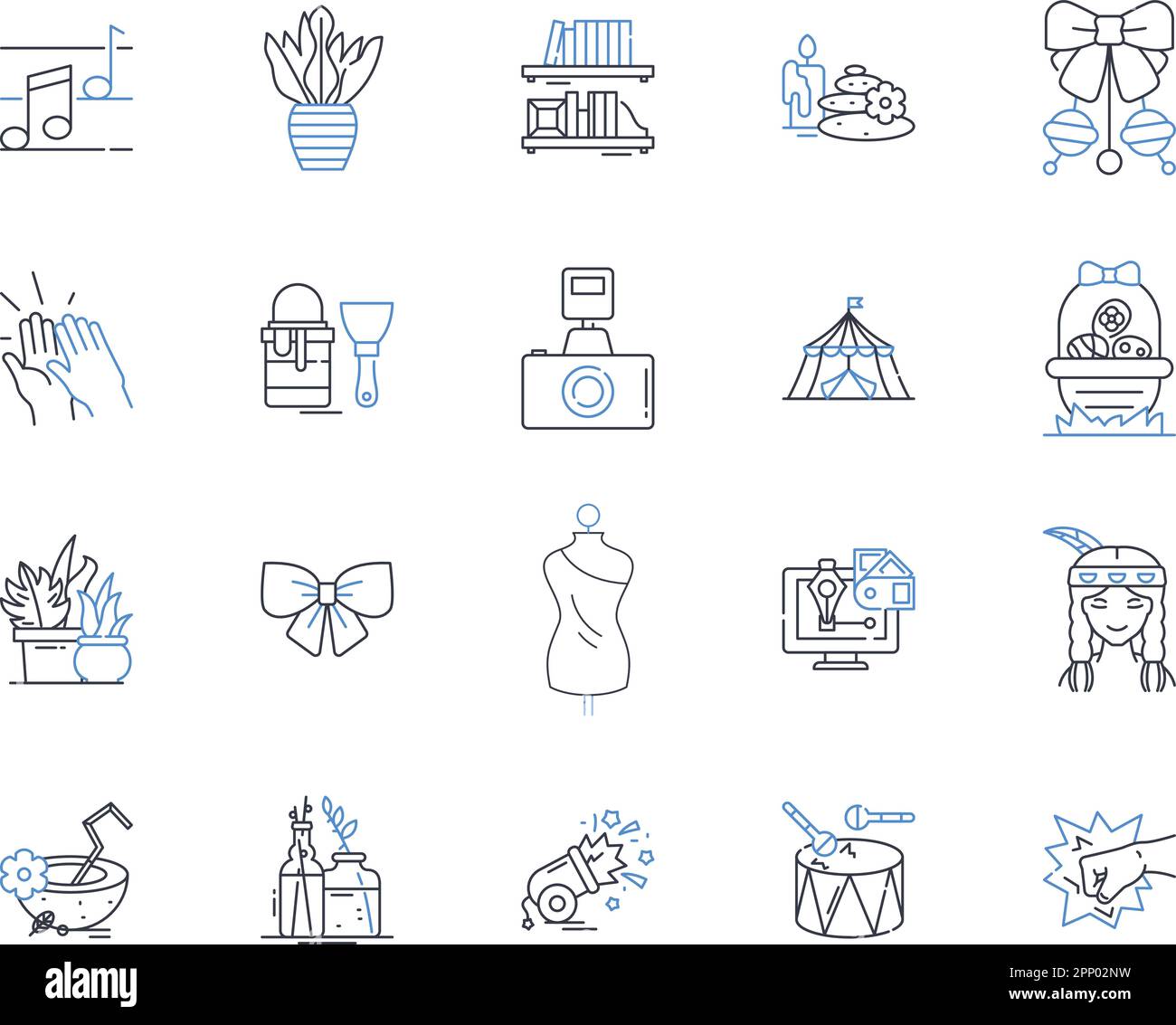 Unconventional hobbies line icons collection. Acrobatics, Archery, Beatboxing, Calligraphy, Cosplay, Fencing, Fire-eating vector and linear Stock Vector
