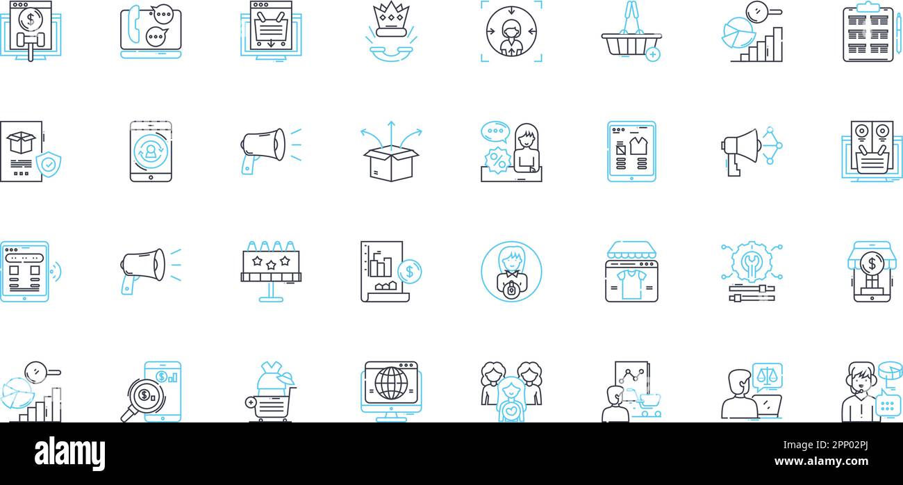 Graphic marketing linear icons set. Design, Branding, Advertising ...