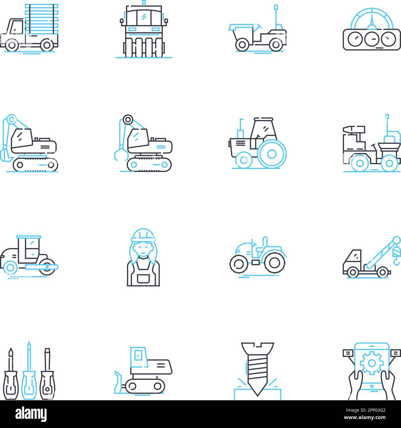 Automotive parts linear icons set. Suspension, Brakes, Transmission, Engine, Exhaust, Radiator, Battery line vector and concept signs. Alternator,Fuel Stock Vector