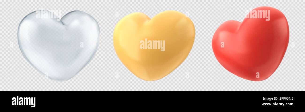 Realistic set of heart shape balloons set isolated on transparent ...