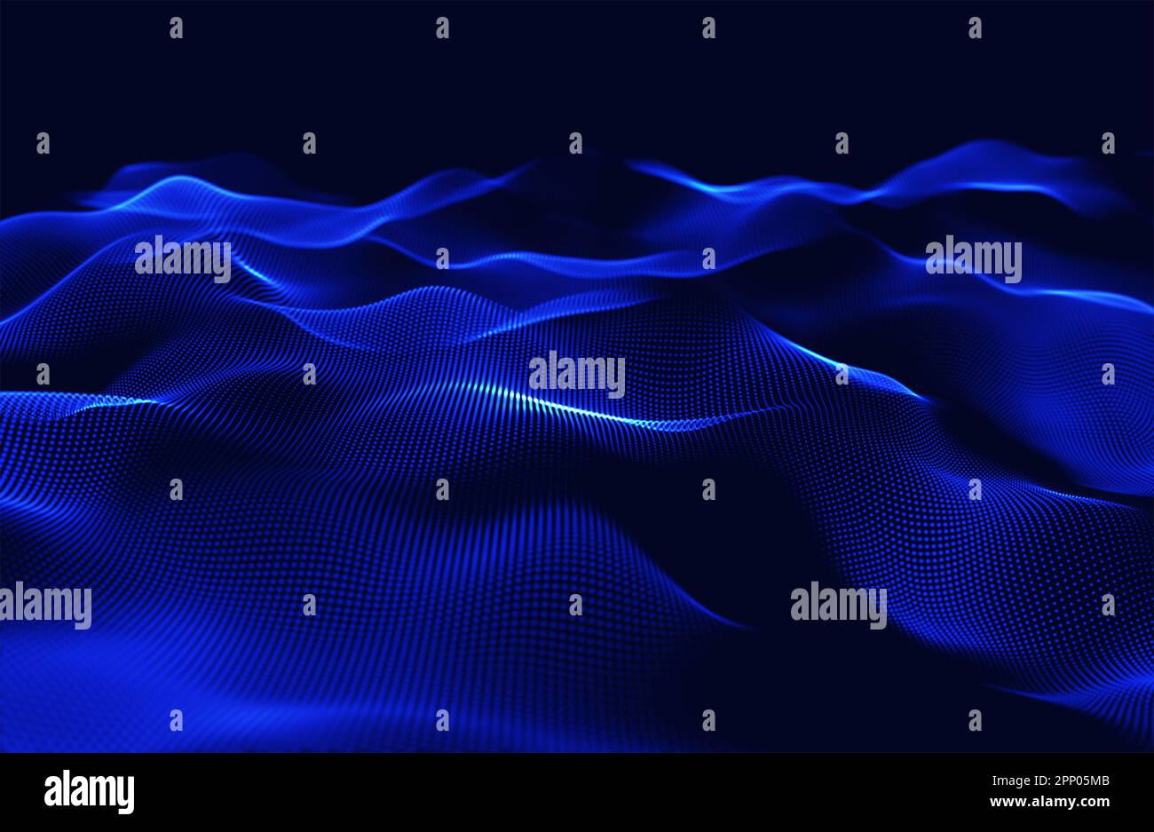 3D render of a digital waves background with flowing particles Stock ...