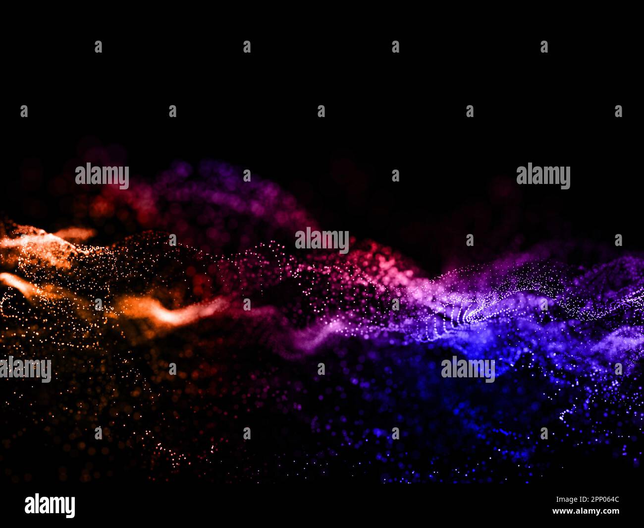 3D render of an abstract background with flowing waves of particles in ...