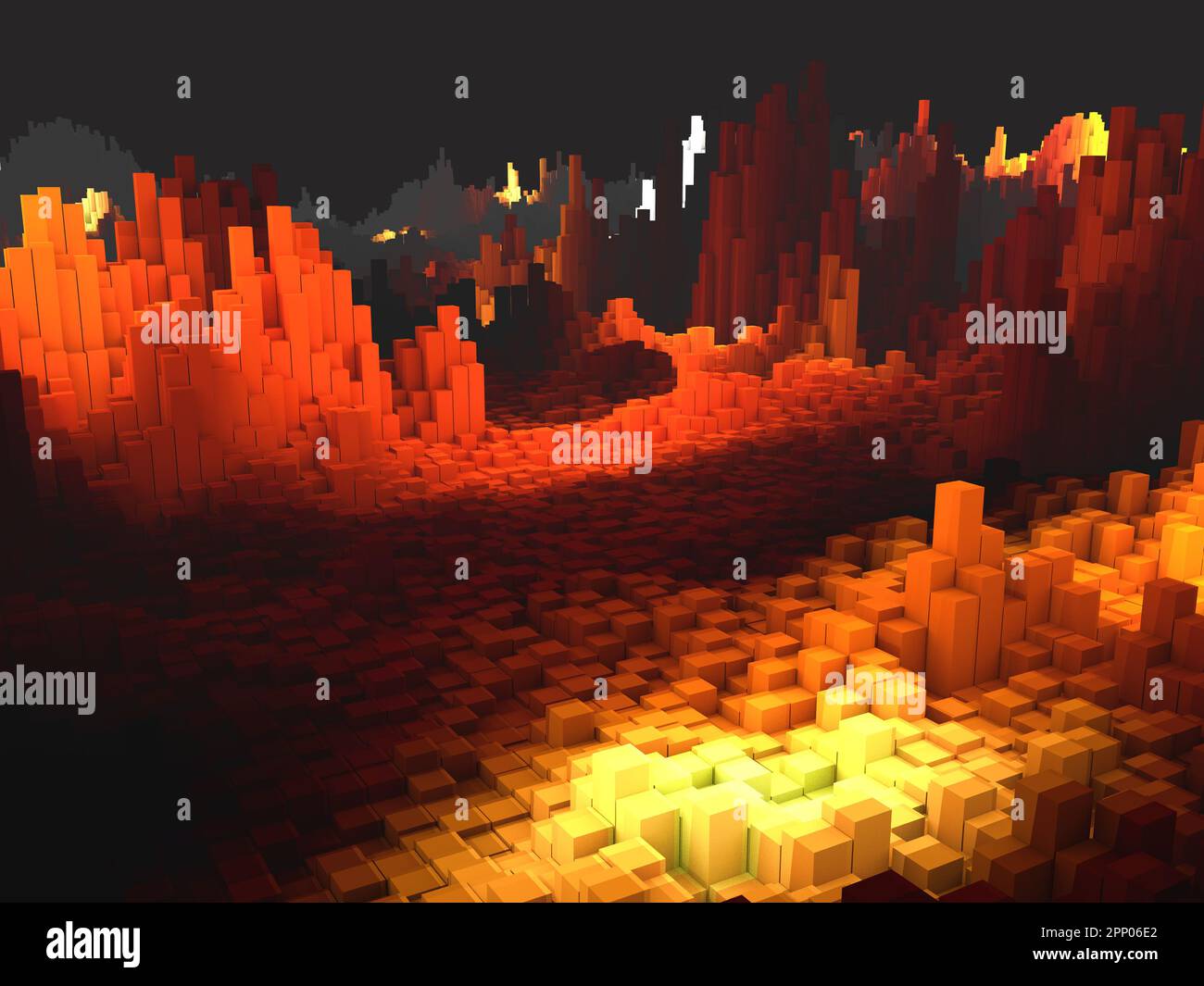 3D render of an abstract background with landscape of extruding cubes ...