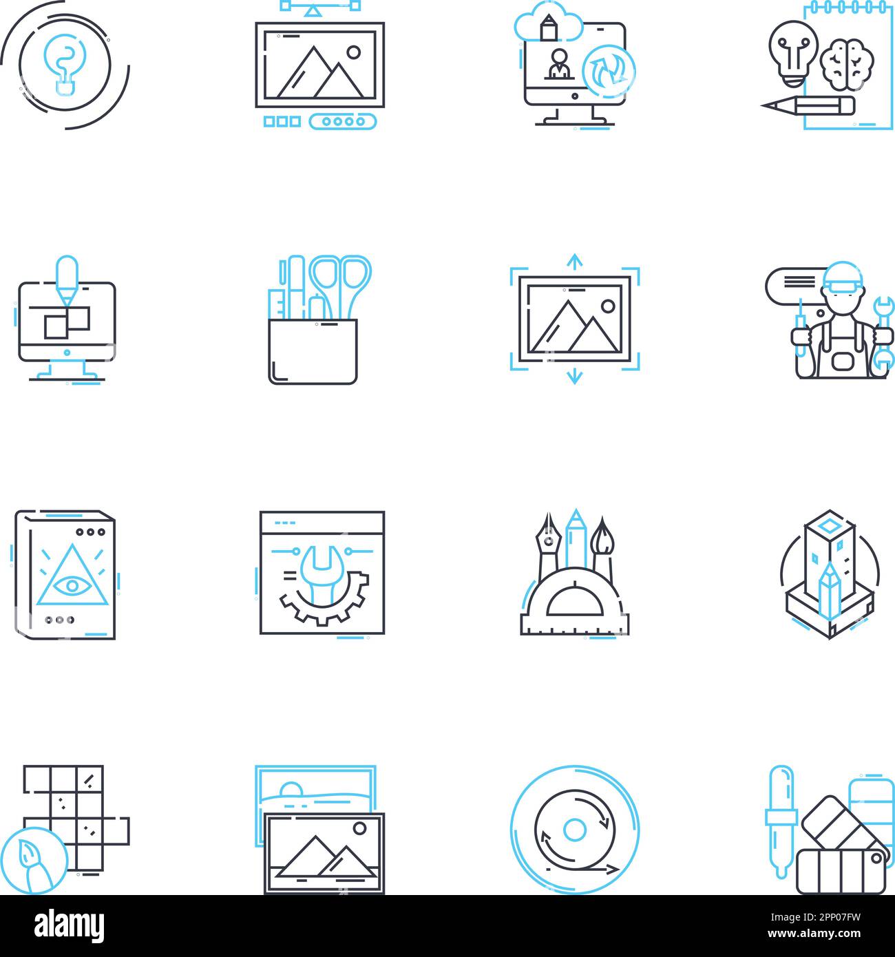 3d printing linear icons set. Filament, Extruder, G-code, Fused, Layer, Nozzle, Prototype line vector and concept signs. Slicer,Bed,Build outline Stock Vector