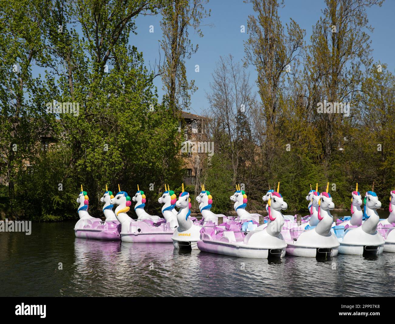 Children's magical unicornthemed pedal boats on the lake at Barking