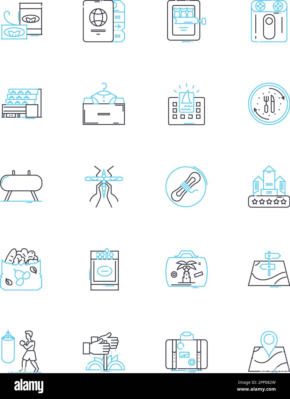 Unoccupied time linear icons set. Boredom, Downtime, Leisure, Idleness, Relaxation, Restlessness, Free-time line vector and concept signs. Waiting Stock Vector