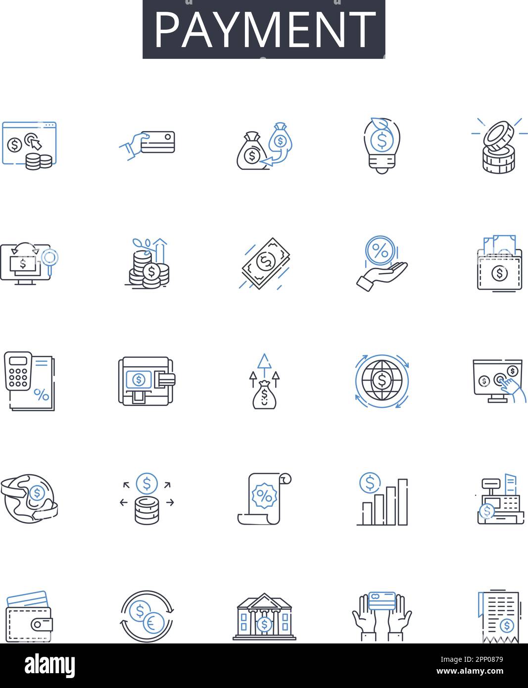 Payment line icons collection. Transaction, Remittance, Settlement, Reimbursement, Compensation, Disbursement, Depositing vector and linear Stock Vector