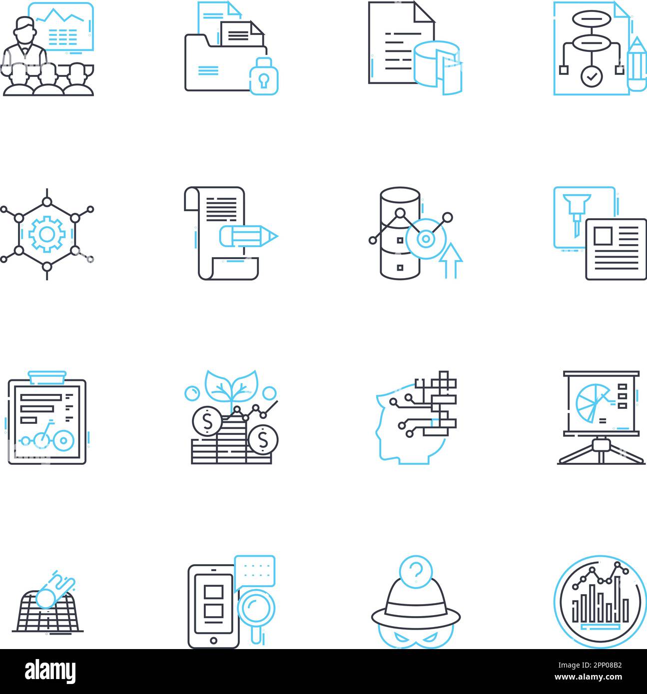 Strategic planning linear icons set. Innovation, Vision, Objectives ...