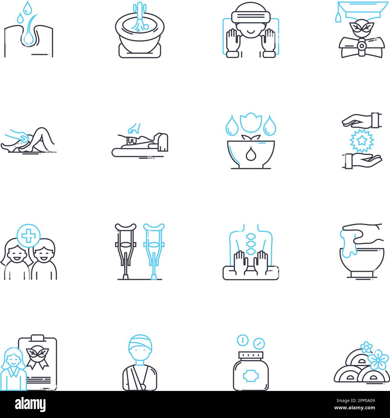 Aromatherapy relaxation linear icons set. Lavender, Eucalyptus ...